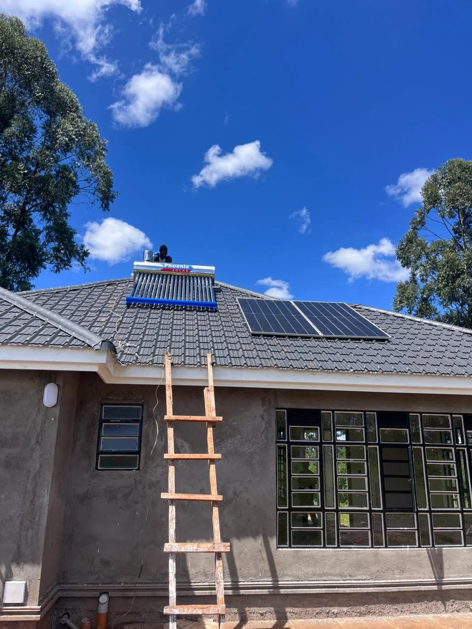 Completed rooftop solar water heater installation